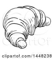 Clipart Of A Black And White Vintage Engraved Croissant Royalty Free Vector Illustration