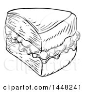 Clipart Of A Black And White Vintage Engraved Slice Of Jam And Cream Victoria Sponge Cake Royalty Free Vector Illustration