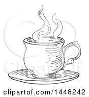 Poster, Art Print Of Black And White Vintage Engraved Cup Of Hot Tea Or Coffee