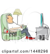 Poster, Art Print Of Cartoon Caucasian Man Paying Video Games In His Living Room