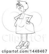 Clipart Of A Cartoon Black And White Lineart Old Woman Shouting And Standing With Her Hands On Her Hips Royalty Free Vector Illustration