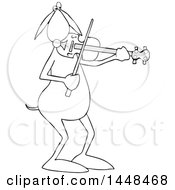 Clipart Of A Cartoon Black And White Lineart Dog Musician Playing A Violin Royalty Free Vector Illustration