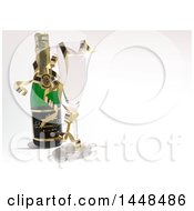 Clipart Of A 3d Champagne Bottle And Wind Glass With Ribbons On A Shaded Background Royalty Free Vector Illustration by dero