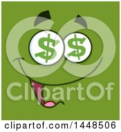Clipart Of A Greedy Face With Dollar Sign Eyes On Green Royalty Free Vector Illustration