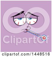 Clipart Of A Sick Face With A Thermometer On Purple Royalty Free Vector Illustration by Hit Toon