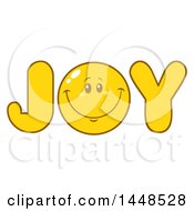 Poster, Art Print Of Cartoon Happy Smiley Face Emoji In The Word Joy