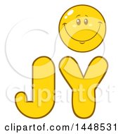 Clipart Of A Cartoon Happy Smiley Face Emoji In The Word Joy Royalty Free Vector Illustration
