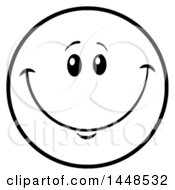 Clipart Of A Cartoon Black And White Lineart Happy Smiley Face Emoji Royalty Free Vector Illustration