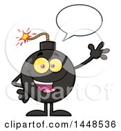 Clipart Of A Cartoon Waving And Talking Bomb Mascot Character With Legs And Arms Royalty Free Vector Illustration
