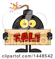 Poster, Art Print Of Cartoon Bomb Mascot Character With Legs And Arms Holding A Sale Sign