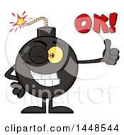 Clipart Of A Cartoon Bomb Mascot Character With Legs And Arms Giving A Thumb Up With Ok Text Royalty Free Vector Illustration