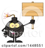 Poster, Art Print Of Cartoon Bomb Mascot Character With Legs And Arms Holding Up A Blank Sign