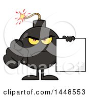 Poster, Art Print Of Cartoon Bomb Mascot Character With Legs And Arms Pointing Outwards And Holding A Blank Sign