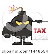 Poster, Art Print Of Cartoon Bomb Mascot Character With Legs And Arms Pointing Outwards And Holding A Tax Sign