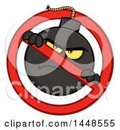 Clipart Of A Cartoon Bomb Mascot Character In A Prohibited Symbol Royalty Free Vector Illustration