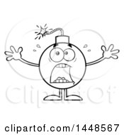 Poster, Art Print Of Cartoon Black And White Lineart Screaming Bomb Mascot Character With Legs And Arms