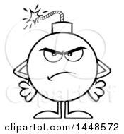 Clipart Of A Cartoon Black And White Lineart Mad Bomb Mascot Character With Legs And Arms Royalty Free Vector Illustration