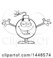 Poster, Art Print Of Cartoon Black And White Lineart Loving Bomb Mascot Character With Legs And Arms