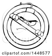 Clipart Of A Cartoon Black And White Lineart Bomb Mascot Character In A Prohibited Symbol Royalty Free Vector Illustration