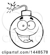 Poster, Art Print Of Cartoon Black And White Lineart Happy Bomb Mascot Character