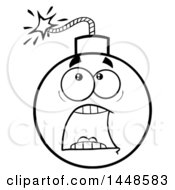 Clipart Of A Cartoon Black And White Lineart Scared Screaming Bomb Mascot Character Royalty Free Vector Illustration