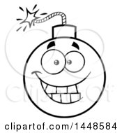 Poster, Art Print Of Cartoon Black And White Lineart Grinning Bomb Mascot Character