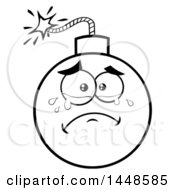 Poster, Art Print Of Cartoon Black And White Lineart Crying Bomb Mascot Character