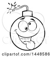 Poster, Art Print Of Cartoon Black And White Lineart Goofy Bomb Mascot Character