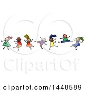 Poster, Art Print Of Doodled Sketch Of Stick Children Dancing
