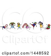 Clipart Of A Doodled Sketch Of Stick Children Dancing Royalty Free Vector Illustration
