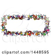 Clipart Of A Border Rame Of Doodled Sketch Of Stick Children Royalty Free Vector Illustration