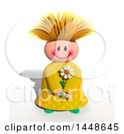 Clipart Of A Happy Girl Holding A Flower On A White Background With A Shadow Royalty Free Illustration