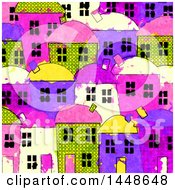Background Of Colorful Village Townhomes In Watercolor