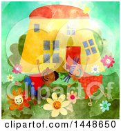 Poster, Art Print Of Happy Boy And Girl Playing Outsider Their Home