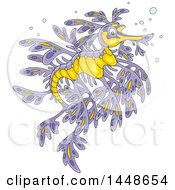 Poster, Art Print Of Cartoon Beautiful Purple And Yellow Leafy Seadragon