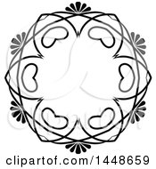 Clipart Of A Black And White Hand Drawn Frame With Hearts Royalty Free Vector Illustration