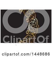 Clipart Of A Black Background Or Business Card Design With An Ornate Golden Curve Royalty Free Vector Illustration