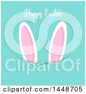 Poster, Art Print Of Happy Easter Greeting With Bunny Ears On Turquoise