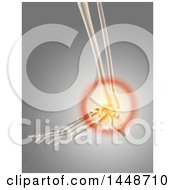 Clipart Of A 3d Human Skeleton Of A Foot With Glowing Ankle Pain On A Gray Background Royalty Free Illustration