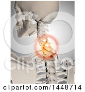 3d Human Skeleton Of A Spine With Glowing Neck Pain On A Gray Background