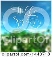 Poster, Art Print Of Blurred Bush And Blue Sky With Hello Spring Text