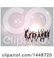 Clipart Of A Crowd Of Silhouetted Dancers On A Sparkly Background Royalty Free Vector Illustration