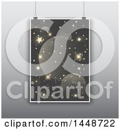 Clipart Of A Suspended Poster Of Flares And Stars Over Gray Royalty Free Vector Illustration