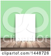 Poster, Art Print Of Blank Picture On A Wood Table Leaning Against A Green Wall