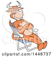 Clipart Of A Cartoon Cow Sitting Back In A Lawn Chair Royalty Free Vector Illustration