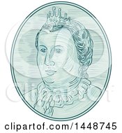 Poster, Art Print Of Sketched Drawing Styled Bust Of An 18th Century European Empress