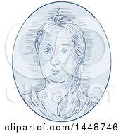 Clipart Of A Sketched Drawing Styled Bust Of An 18th Century Russian Empress In Blue Tones Royalty Free Vector Illustration