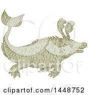Clipart Of A Sketched Drawing Styled Sea Monster Royalty Free Vector Illustration