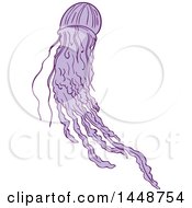 Clipart Of A Sketched Drawing Styled Purple Australian Box Jellyfish Royalty Free Vector Illustration