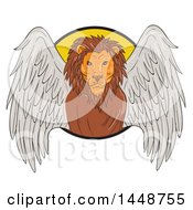Poster, Art Print Of Sketched Drawing Styled Winged Lion Emerging From A Circle